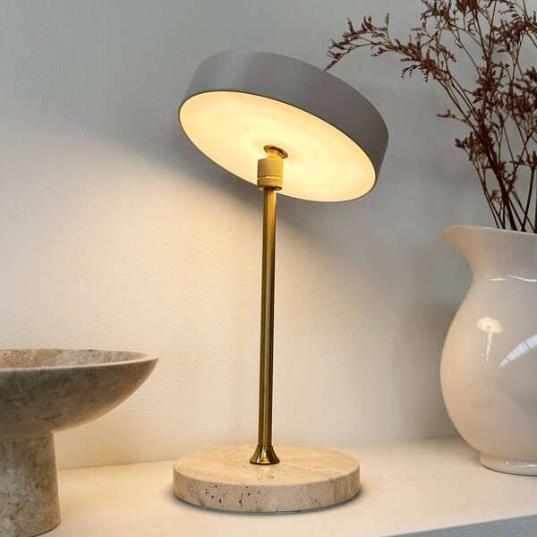 Dyberg Larsen Stolová LED lampa Moonlight, béžová, Krémová / jantárovo žltá, Obývacia izba / jedáleň, Kameň, Dizajn, Stojacie svietidlo