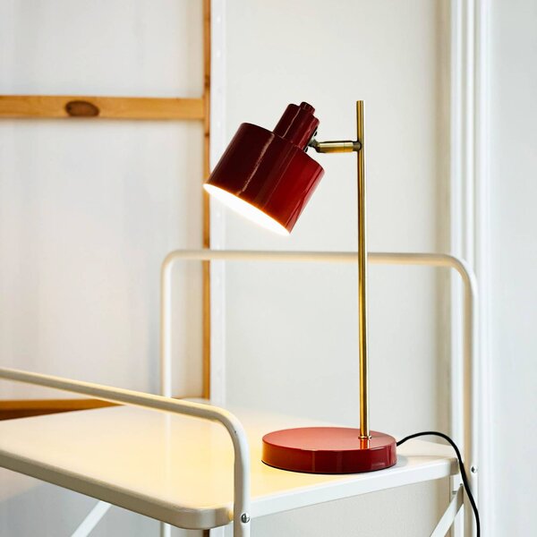 Dyberg Larsen Stolová lampa Ocean, tmavočervená/mosadz, 43 cm, Červená, Obývacia izba / jedáleň, kov, Dizajn, Stojacie svietidlo
