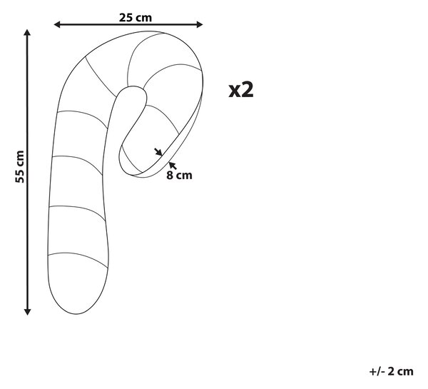 Sada 2 dekoratívnych vankúšov červená biela polyester nepravidelný tvar pásikavý vzor vianočná lízanka 25 x 55 cm dekorácie doplnky