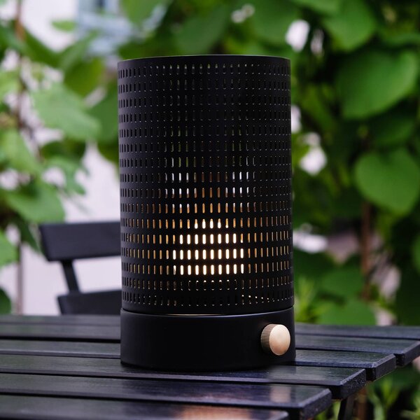 Dyberg Larsen LED stolová lampa na batérie Mesh, čierna, výška 20 cm, Čierna, Obývacia izba / jedáleň, kov, Dizajn, Stojacie svietidlo