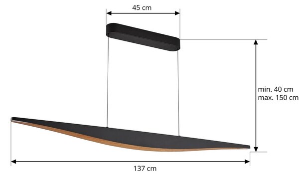 Lucande LED závesné svietidlo Clavit, čierne, 140 cm, stmievateľné, Čierna, Obývacia izba / jedáleň, kov, Moderný, Závesné svietidlo