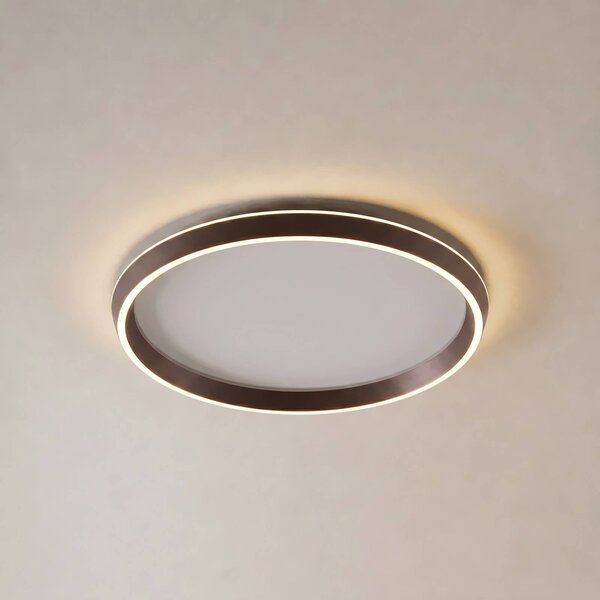 Lucande Stropné LED svetlo Rylan, hnedé, Ø 62 cm, stmievateľné,, Hnedá / hrdzavá, Obývacia izba / jedáleň, kov, Moderný, Závesné svietidlo