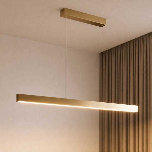 Lucande LED závesné svietidlo Mylosh, zlaté, 150 cm, stmievateľné, Mosadz / zlato, Obývacia izba / jedáleň, Hliník, Moderný, Závesné svietidlo