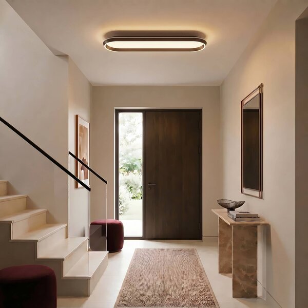 Lucande Stropné LED svetlo Rylan, 112 cm, hnedé, stmievateľné,, Hnedá / hrdzavá, Obývacia izba / jedáleň, kov, Moderný, Stropné svetlo