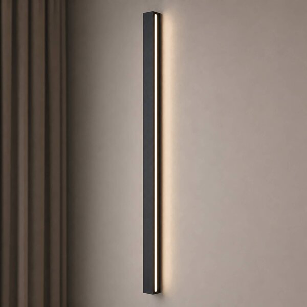 Lucande LED nástenné svetlo Kinsley, 90 cm, čierna, stmievateľné,, Čierna, Obývacia izba / jedáleň, kov, Moderný, Nástenné svietidlo