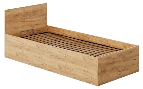 KONDELA Posteľ s kovovým roštom a úložným priestorom, 90x200, dub craft zlatý, DOLI