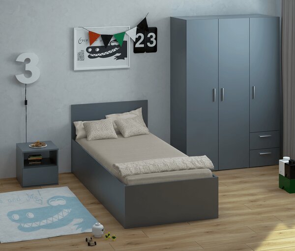 KONDELA Posteľ s kovovým roštom a úložným priestorom, 90x200, grafit, DOLI