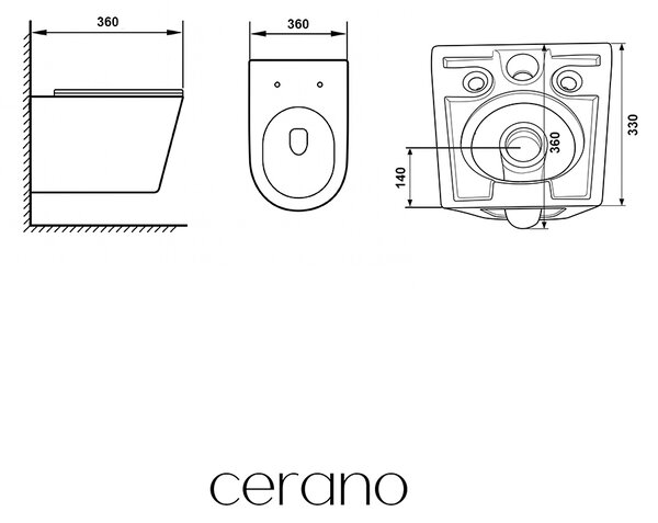 CERANO - WC závesné Hugo, Vortex - vírové splachovanie + Slim/SoftClose sedátko - čierna matná - 53x36 cm
