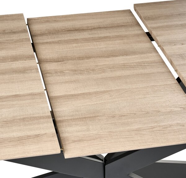Jedálenský stôl svetlohnedý MDF vrchná doska papierová dyha 160/200 x 90 cm rozkladací obdĺžnikový tvar moderný štýl kuchyňa jedáleň
