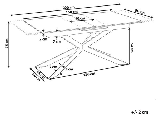 Jedálenský stôl svetlohnedý MDF vrchná doska papierová dyha 160/200 x 90 cm rozkladací obdĺžnikový tvar moderný štýl kuchyňa jedáleň