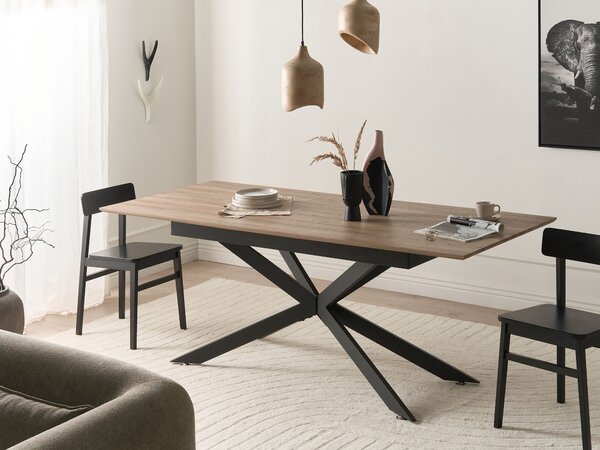 Jedálenský stôl svetlohnedý MDF vrchná doska papierová dyha 160/200 x 90 cm rozkladací obdĺžnikový tvar moderný štýl kuchyňa jedáleň