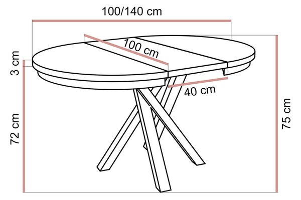 ROZKLADACÍ JEDÁLENSKÝ STÔL SALOME KAŠMÍR 100 / 140cm