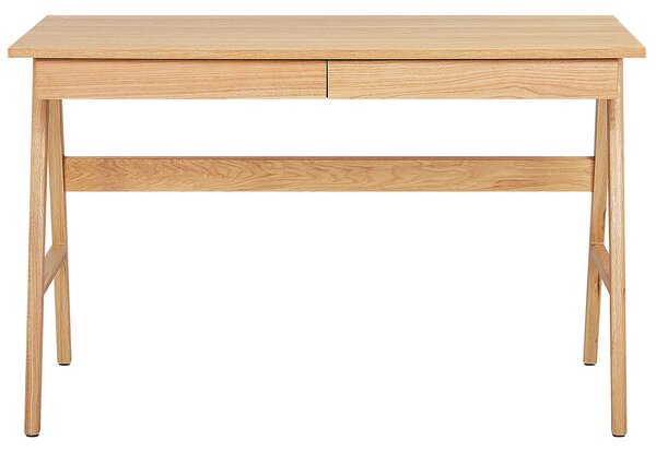 Kancelársky stôl svetlé drevo MDF 120 x 70 cm lakovaná vrchná časť 2 zásuvky úložný priestor moderný škandinávsky štýl písací stôl