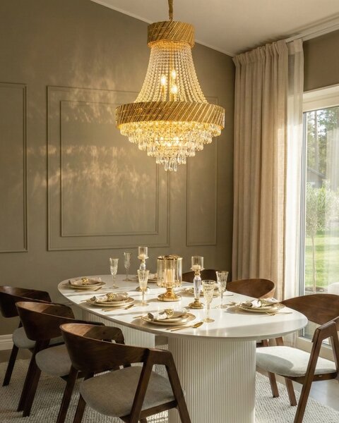 Luster zlatý kovová základňa s krištáľmi ⌀ 70 cm závesná lampa moderný glamour štýl jedáleň obývacia izba