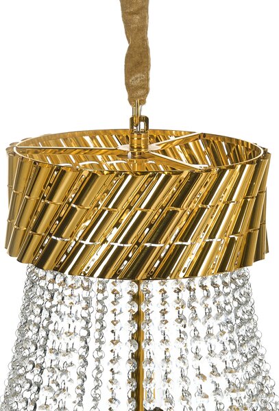 Luster zlatý kovová základňa s krištáľmi ⌀ 70 cm závesná lampa moderný glamour štýl jedáleň obývacia izba