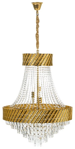 Luster zlatý kovová základňa s krištáľmi ⌀ 70 cm závesná lampa moderný glamour štýl jedáleň obývacia izba