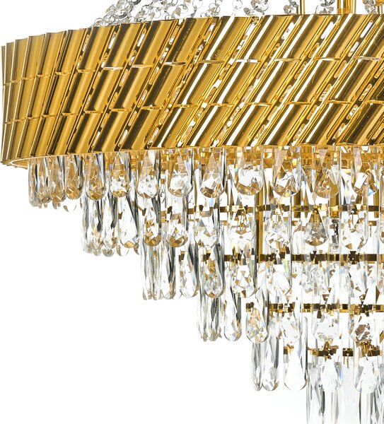Luster zlatý kovová základňa s krištáľmi ⌀ 70 cm závesná lampa moderný glamour štýl jedáleň obývacia izba
