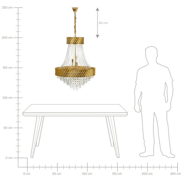 Luster zlatý kovová základňa s krištáľmi ⌀ 70 cm závesná lampa moderný glamour štýl jedáleň obývacia izba
