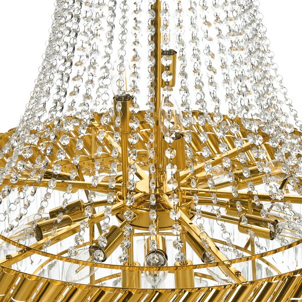 Luster zlatý kovová základňa s krištáľmi ⌀ 70 cm závesná lampa moderný glamour štýl jedáleň obývacia izba