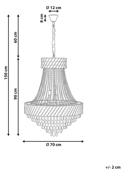 Luster zlatý kovová základňa s krištáľmi ⌀ 70 cm závesná lampa moderný glamour štýl jedáleň obývacia izba