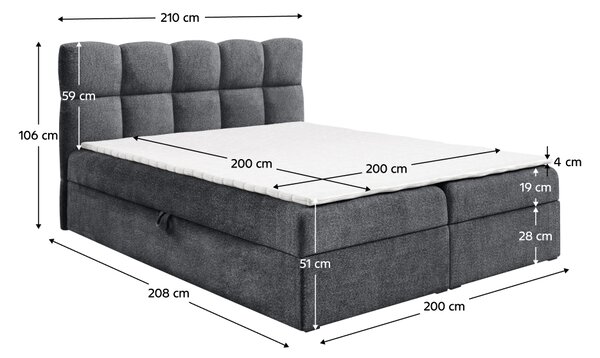 KONDELA Boxspringová posteľ, 200x200, tmavosivá, NEGRY