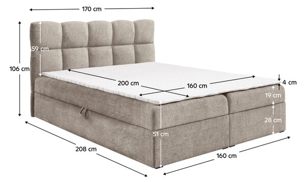 KONDELA Boxspringová posteľ, 160x200, sivobéžová Taupe, NEGRY