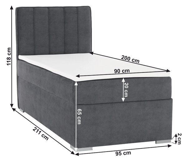 KONDELA Boxspringová posteľ, jednolôžko, sivá, 90x200, ľavá, AMIS
