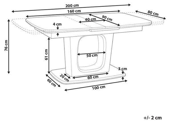 Jedálenský stôl svetlobéžový MDF vrchná doska 160/200 x 90 cm rozkladací obdĺžnikový tvar moderný štýl kuchyňa jedáleň