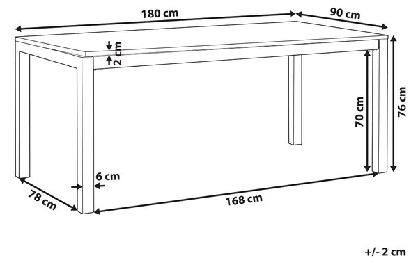 Záhradný jedálenský stôl čierna žulová doska 180 x 90 cm pre 6 osôb strieborné nohy z nehrdzavejúcej ocele