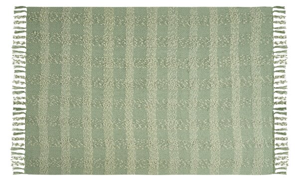 Deka zelená látková 150 x 200 cm pletená prikrývka na posteľ so strapcami a vzorom
