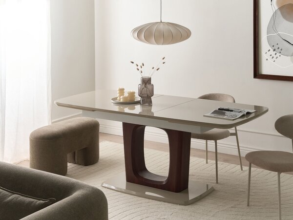Jedálenský stôl svetlobéžový MDF vrchná doska 160/200 x 90 cm rozkladací obdĺžnikový tvar moderný štýl kuchyňa jedáleň