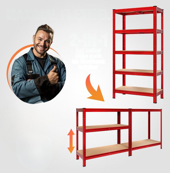 Regál s vysokou nosnosťou HEAVY, max. 875kg, 90x40x180cm, červená Monzana