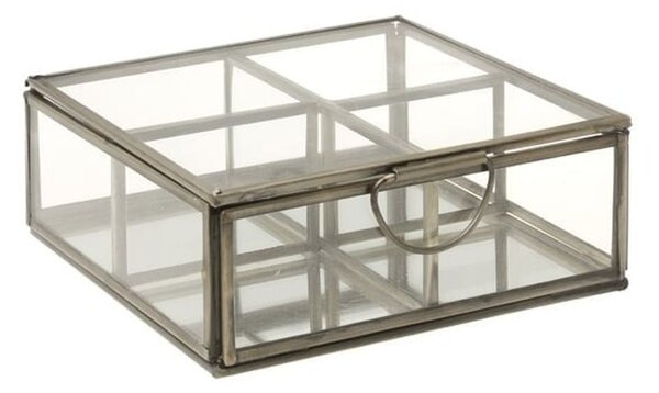 Sklenená šperkovnica s mosadzným antik lemom Alexandra antique - 14*14*5,5 cm - Light & Living