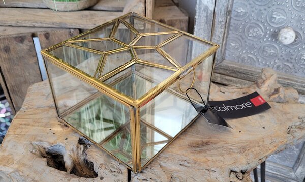 Sklenená šperkovnica so zlatým antik lemom Alex antique - 15*15*12 cm - Colmore by Diga