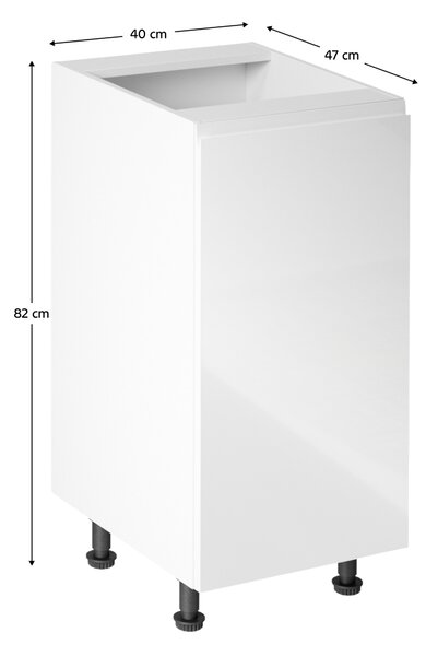 KONDELA Spodná skrinka, biela/biela extra vysoký lesk, pravá, AURORA D40