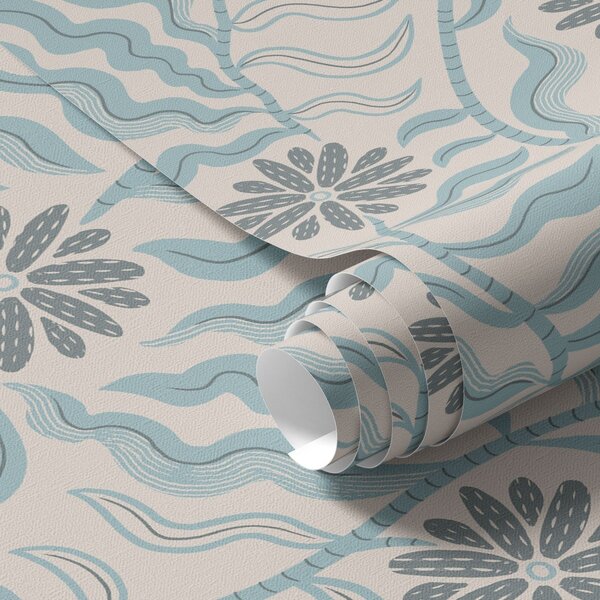 Tapety Abstraktné kvety a vlnitá lístie v jemných modrých odtieňoch, Tapety kvety, a00998v1 : Uwalls.sk