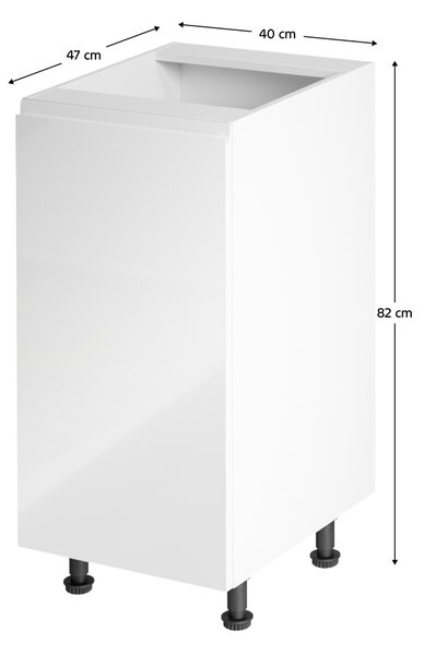 KONDELA Spodná skrinka, biela/biela extra vysoký lesk, ľavá, AURORA D40