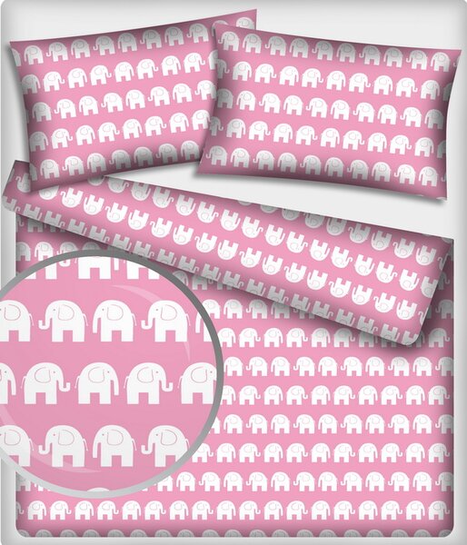 Bavlnená látka 199, vzor slony, farba ružová, metráž 160 cm
