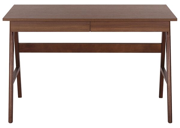 Kancelársky stôl tmavé drevo MDF 120 x 70 cm lakovaná vrchná časť 2 zásuvky úložný priestor moderný škandinávsky štýl písací stôl
