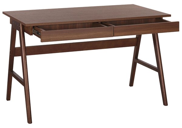 Kancelársky stôl tmavé drevo MDF 120 x 70 cm lakovaná vrchná časť 2 zásuvky úložný priestor moderný škandinávsky štýl písací stôl