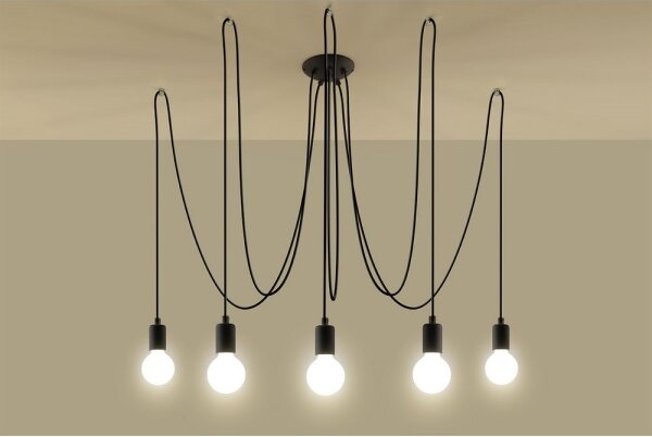 Sollux SL.0371 - Luster na lanku EDISON 5 5xE27/60W/230V pavúk čierna