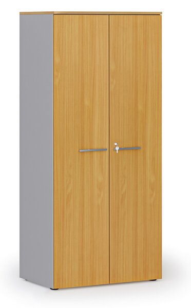 Kancelárska policová skriňa PRIMO GRAY s dverami, 800 x 500 x 1781 mm, sivá/buk