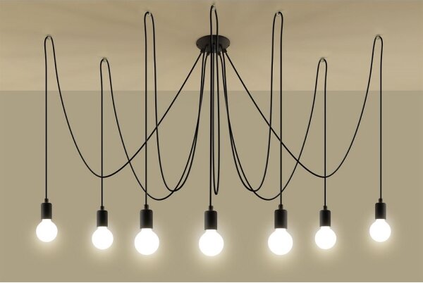 Sollux SL.0372 - Luster na lanku EDISON 7 7xE27/60W/230V pavúk čierna