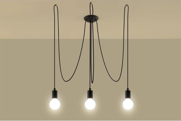Sollux SL.0370 - Luster na lanku EDISON 3 3xE27/60W/230V pavúk čierna