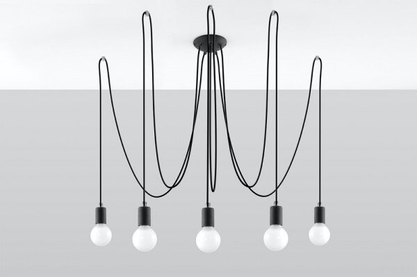 Sollux SL.0371 - Luster na lanku EDISON 5 5xE27/60W/230V pavúk čierna