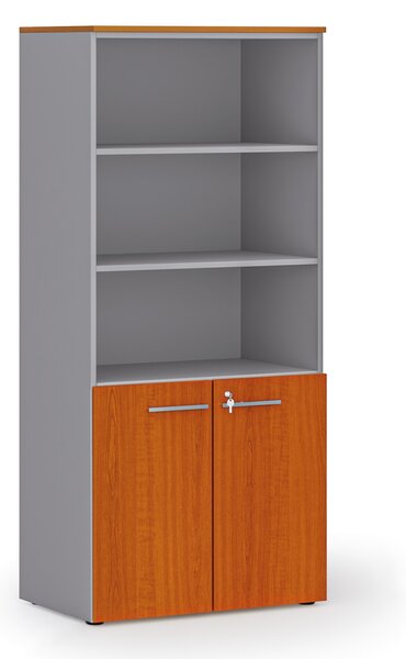 Kombinovaná kancelárska skriňa PRIMO GRAY, nízke dvere, 800 x 500 x 1781 mm, sivá/čerešňa