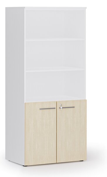 Kombinovaná kancelárska skriňa PRIMO WHITE, nízke dvere, 800 x 500 x 1781 mm, biela/breza