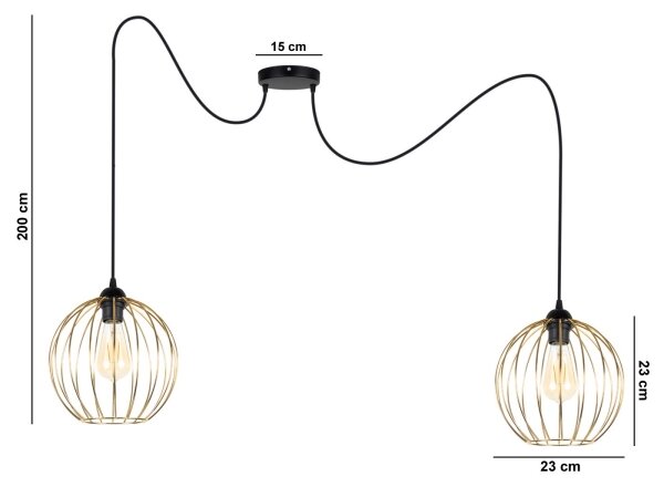Luster na lanku MATT 2xE27/60W/230V pavúk čierna/zlatá