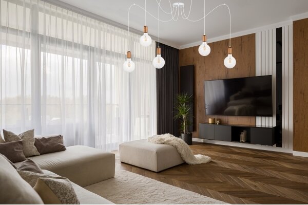 Luster na lanku MIROS 5xE27/60W/230V pavúk biela/medená