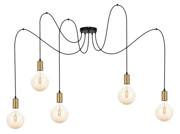 Luster na lanku MIROS 5xE27/60W/230V pavúk čierna/zlatá